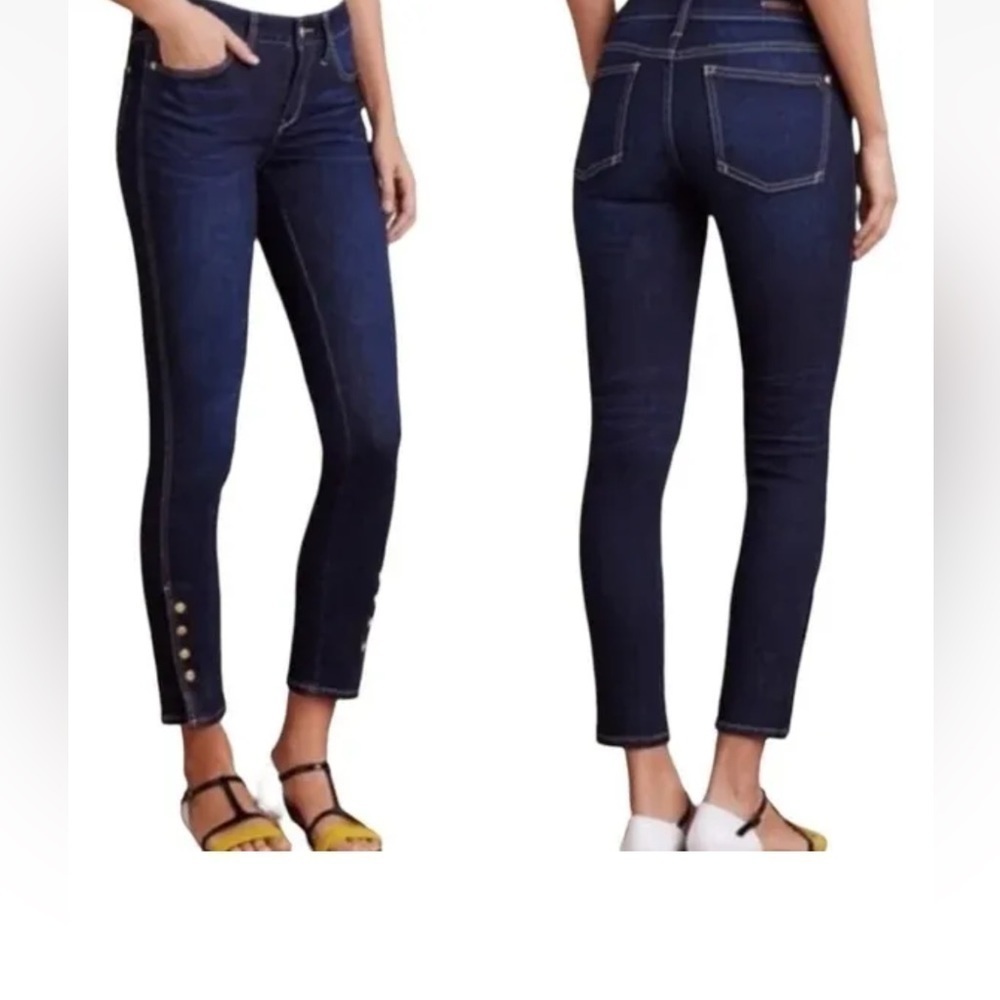 Pilcro Anthropologie Gold Snap Ankle Button Skinny Jeans 26 Anthropologie